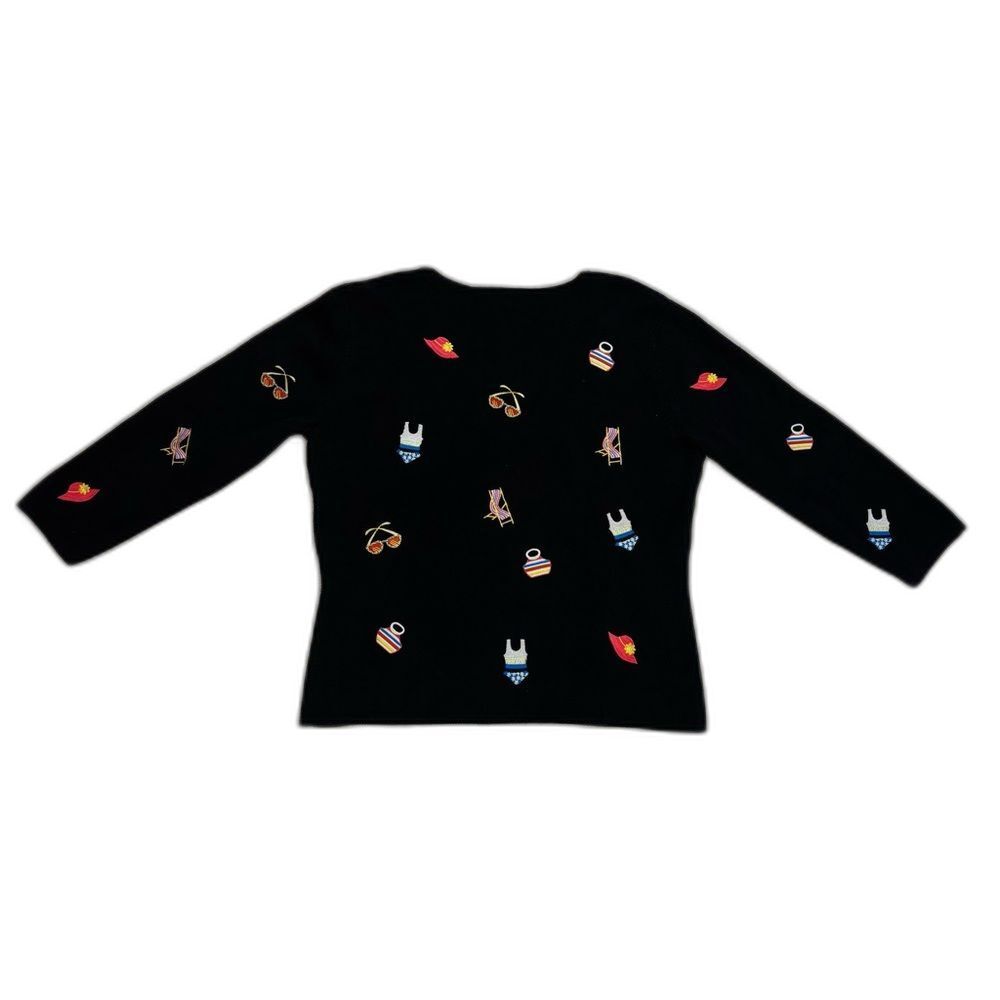 Vintage Alexandra Bartlett Sweater Women's Sz L Black Summer Beach Preppy Casual - Picture 2 of 12